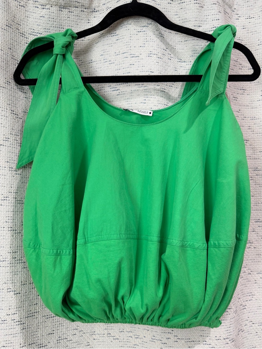 Zara Bright Green Tie-Shoulder Cotton Tank Top